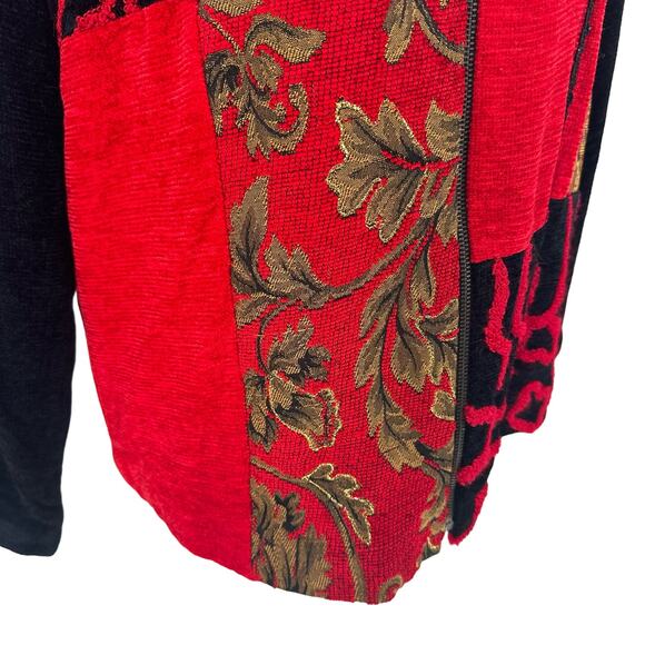 Vintage Julia Kim Red Black Gold Tapestry Patchwork Jacket Sz PS - Picture 5 of 7